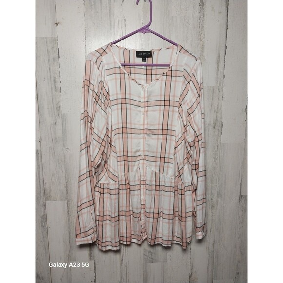 Lane Bryant No Peek Button Front Long Sleeve Plaid Peplum Shirt Size 16 - Picture 1 of 5